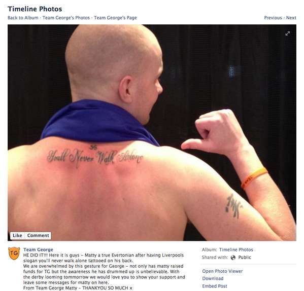 Photo : Fan d&rsquo;Everton, il se tatoue YNWA