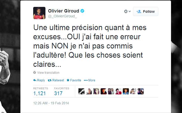 Photo : Giroud nie l’adultère