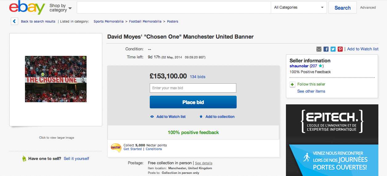 Photo : La bannière «<span style="font-size:50%">&nbsp;</span>Chosen One<span style="font-size:50%">&nbsp;</span>» sur eBay