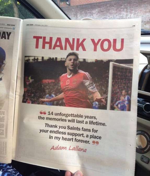 Photo : Lallana remercie ses fans