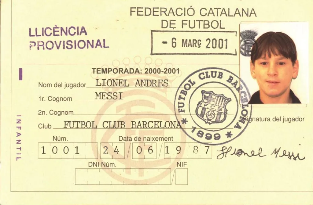 Photo : La première licence de Messi