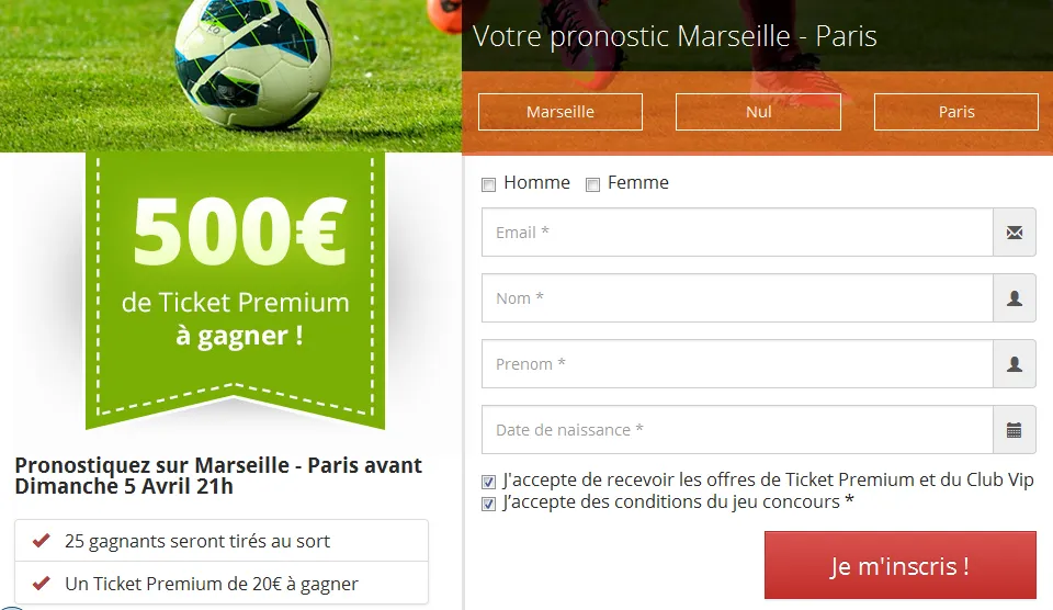 Concours de Pronostics OM – PSG : 500€ à gagner !