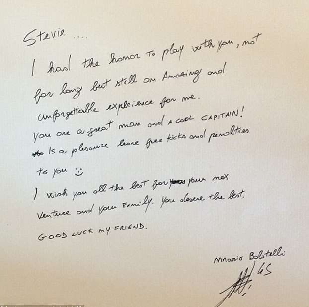 Photo : la lettre de Balotelli à Gerrard
