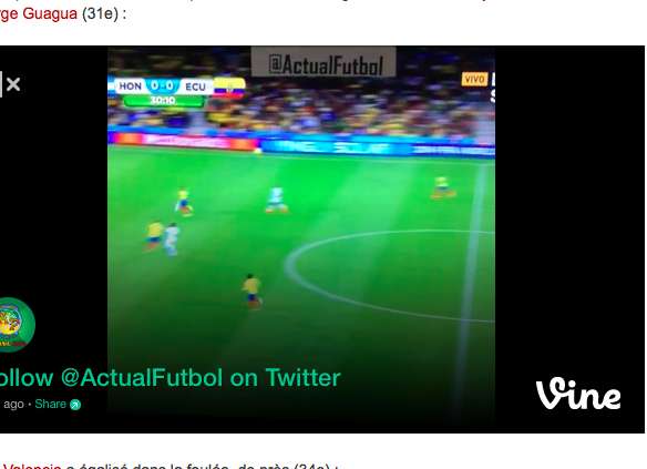 Vine : les buts d&rsquo;Honduras-Équateur