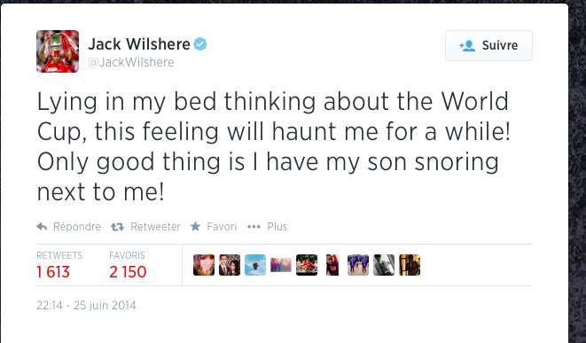 Twitter : Wilshere et son fils qui ronfle