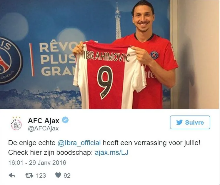 Ibrahimović fait gagner un maillot de l’Ajax