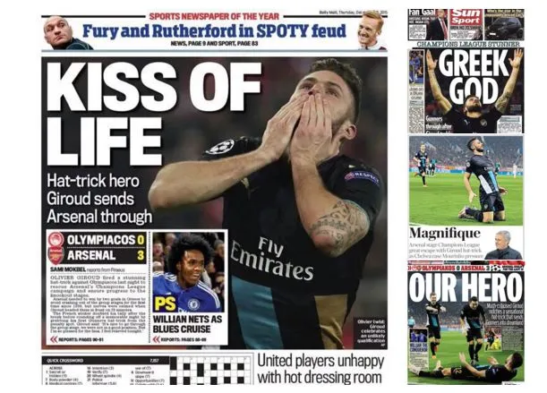 Photo : La presse anglaise encense Giroud !