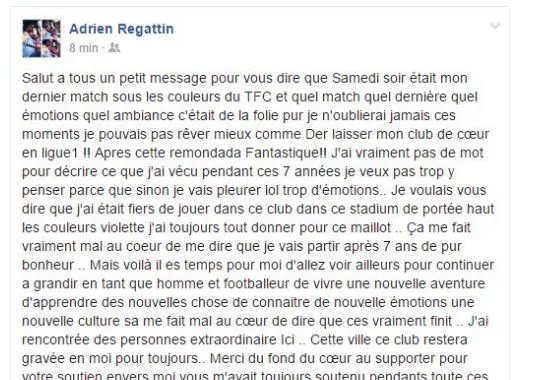 Regattin fait ses adieux à Toulouse