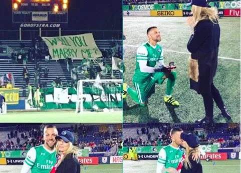 Un joueur des Cosmos fait sa demande en mariage sur le terrain