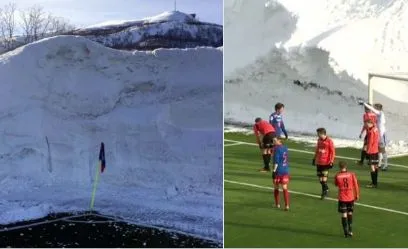 Tromsdalen joue avec un mur de neige autour du terrain