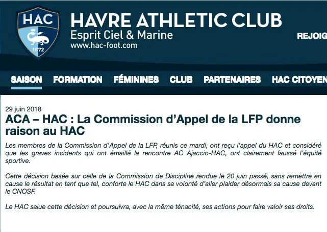 La commission d&rsquo;appel de la LFP donne raison au HAC