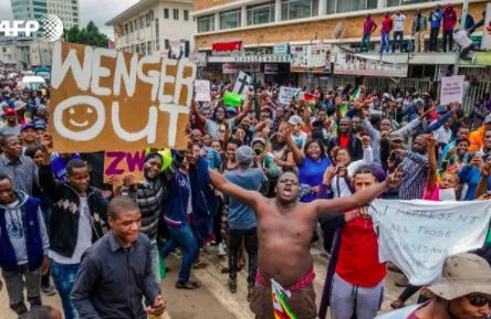 Une pancarte «<span style="font-size:50%">&nbsp;</span>Wenger Out<span style="font-size:50%">&nbsp;</span>» lors d&rsquo;une manifestation au Zimbabwe
