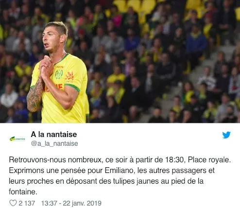 Un rassemblement en hommage à Sala à Nantes