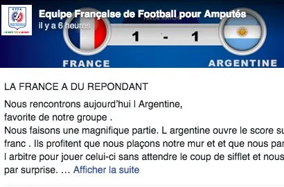 L&rsquo;équipe de France des amputés lance son Mondial avec un match nul