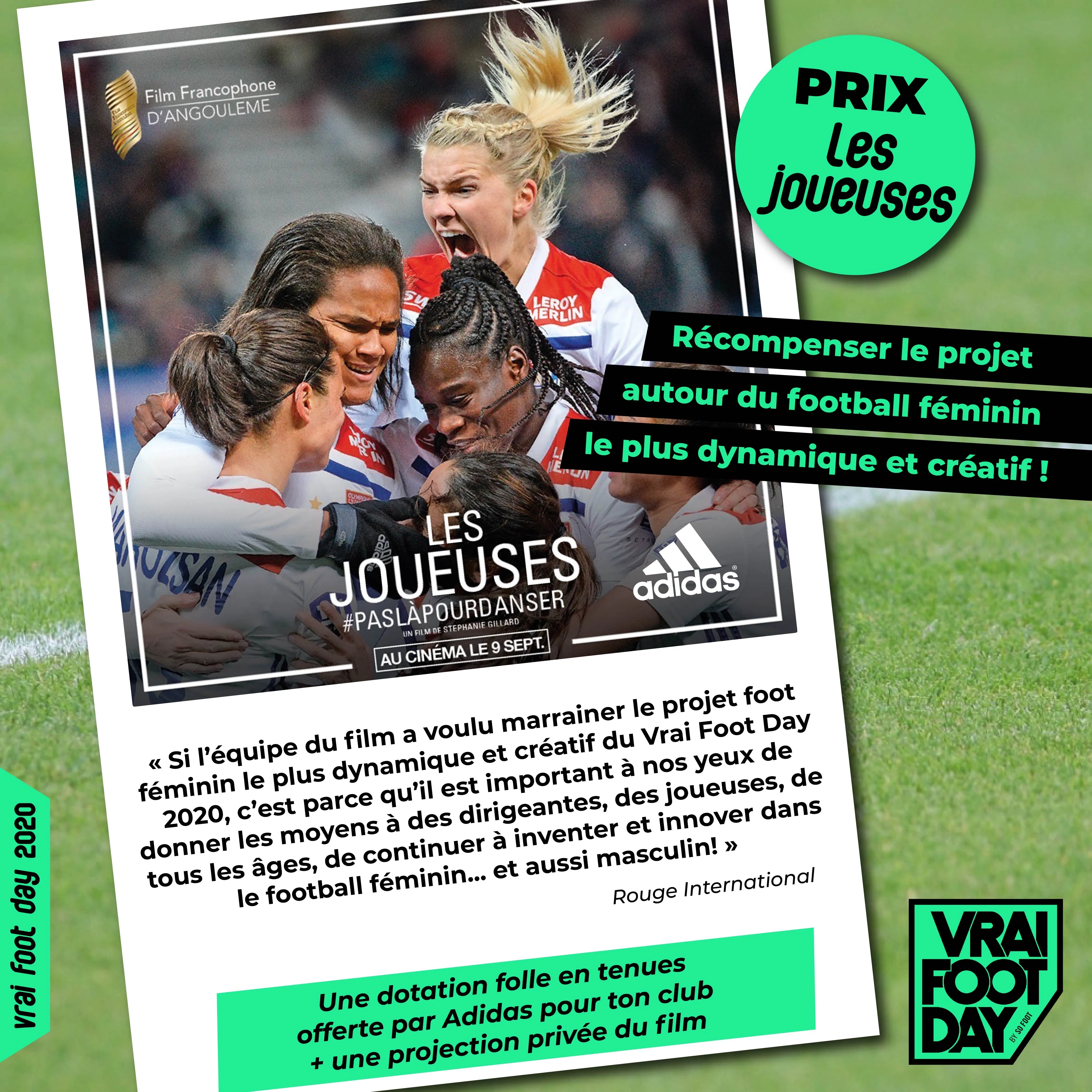 Prix «<span style="font-size:50%">&nbsp;</span>Les Joueuses<span style="font-size:50%">&nbsp;</span>» : équipe ton club en maillots grâce au foot féminin !